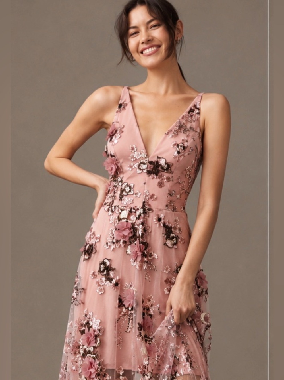 NWT Dress The Population Anthropologie Sidney Embroidered 3D Floral Gown Small - Picture 3 of 8